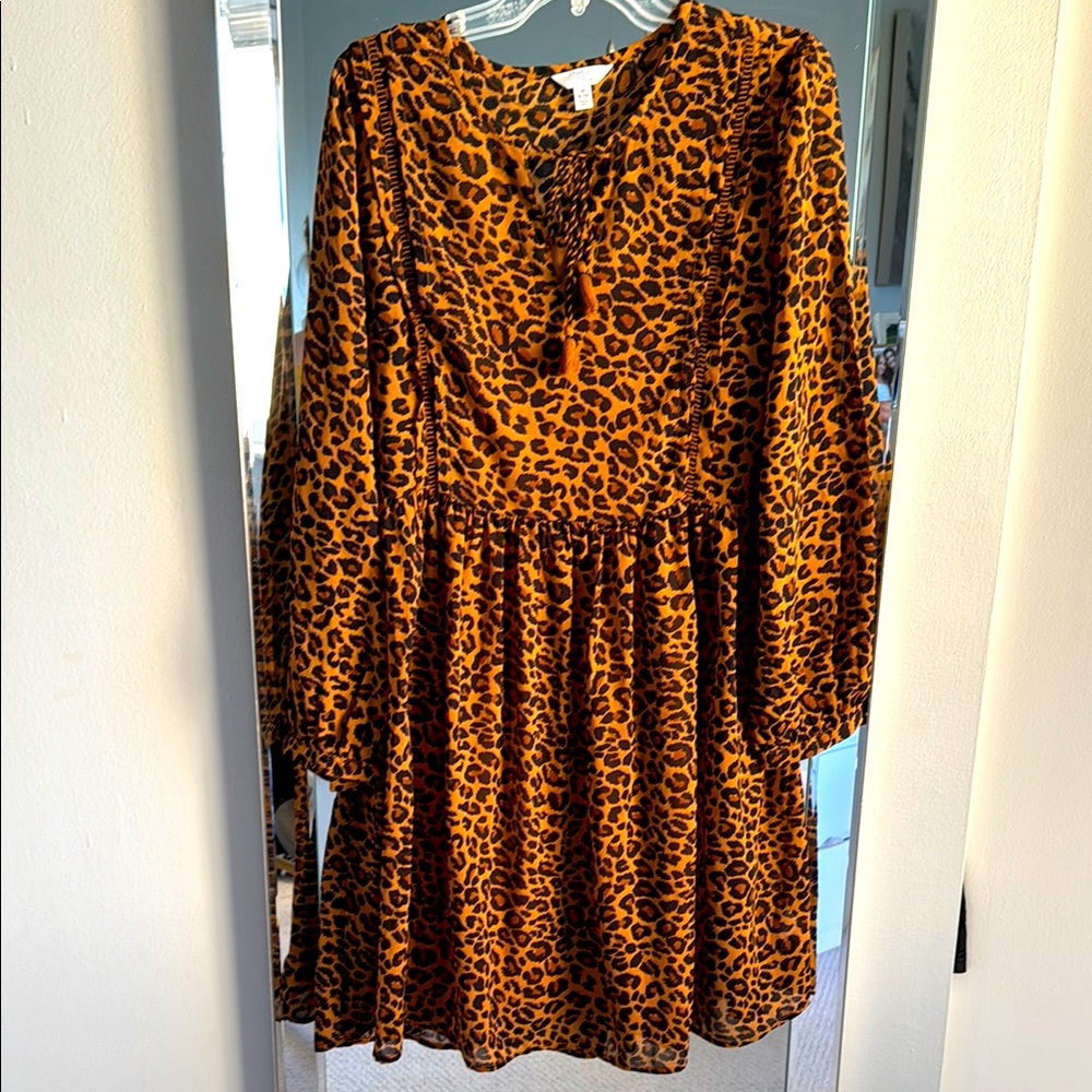 Leopard Print Long Sleeve Dress